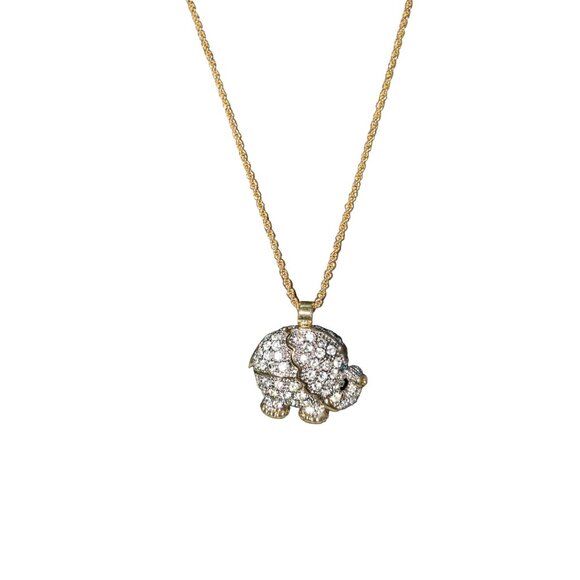 Gold Tone Elephant Pendant Necklace With Rhinestones - Picture 1 of 7